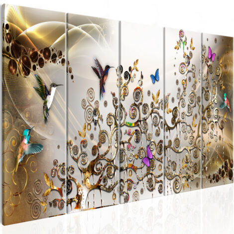 Tableau 5 Panneaux "Hummingbirds Dance Gold Narrow" 90 x 225 cm (1/2)
