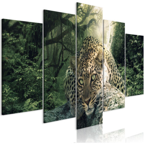 Tableau 5 Panneaux "Leopard Lying Wide Pale Green" 50 x 100 cm (1/2)