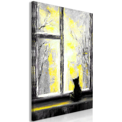 Tableau Imprimé "Longing Kitty Yellow" 40 x 60 cm (1/2)