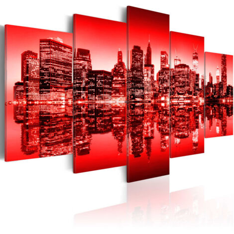 Tableau 5 Panneaux "Lumière Rouge au dessus de New York" 50 x 100 cm (1/2)