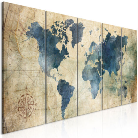 Tableau Imprimé 5 Panneaux "Retro Map Narrow" 90 x 225 cm (1/2)