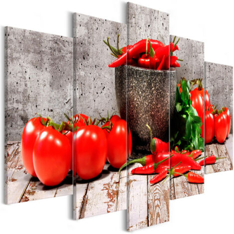 Tableau 5 Panneaux "Red Vegetables Concrete Wide" 50 x 100 cm (1/2)