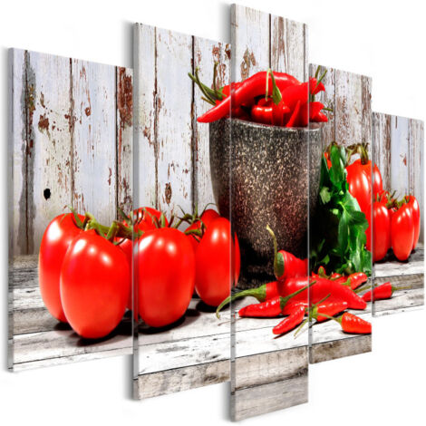 Tableau 5 Panneaux "Red Vegetables Wood Wide" 50 x 100 cm (1/2)