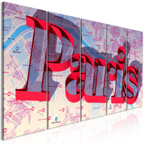 Tableau Imprimé 5 Panneaux "Red Paris Narrow" 90 x 225 cm (1/2)