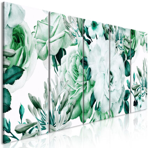 Tableau 5 Panneaux "Rose Composition Narrow Green" 80 x 200 cm (1/2)