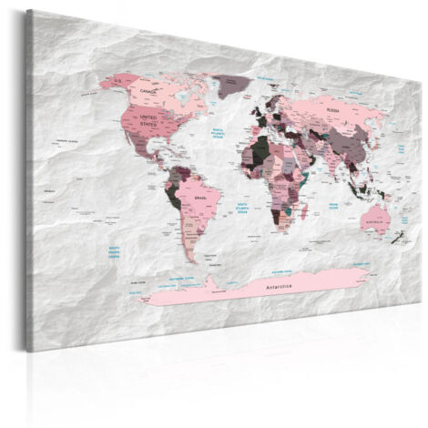 Tableau Imprimé "World Map : Pink Continents" 40 x 60 cm (1/2)