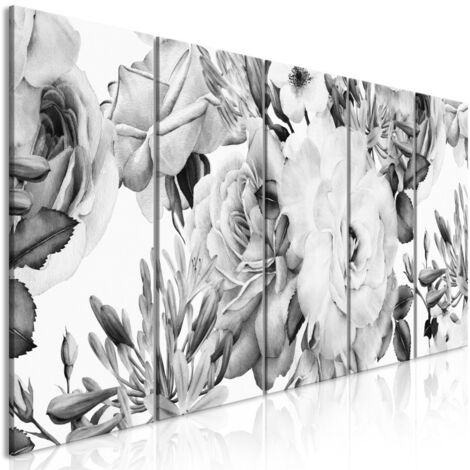 Tableau 5 Panneaux "Rose Composition Narrow Black & White" 80 x 200 cm (1/2)