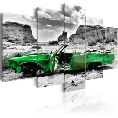 Tableau "Voiture Verte Rétro dans le Désert du Colorado" 50 x 100 cm (1/2)