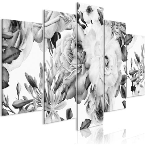 Tableau 5 Panneaux "Rose Composition Wide Black & White" 50 x 100 cm (1/2)