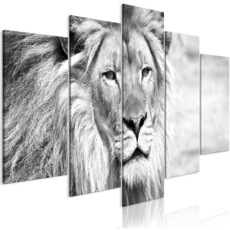 Tableau 5 Panneaux "The King of Beasts Wide Black & White" 50 x 100 cm (1/2)
