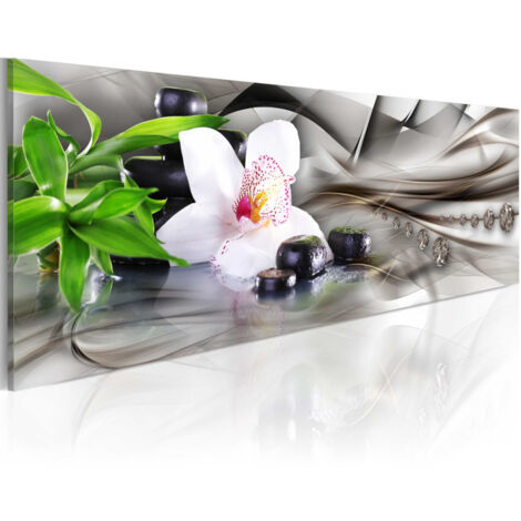 Tableau "Zen Composition : Bamboo, Orchid & Stones" 45 x 135 cm (1/2)
