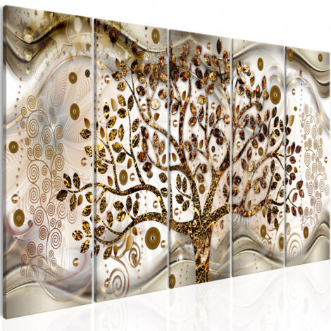 Tableau Imprimé 5 Panneaux "Tree & Waves Brown" 90 x 225 cm (1/2)