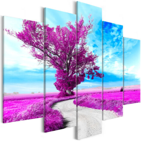 Tableau 5 Panneaux "Tree Near the Road Violet" 50 x 100 cm (1/2)