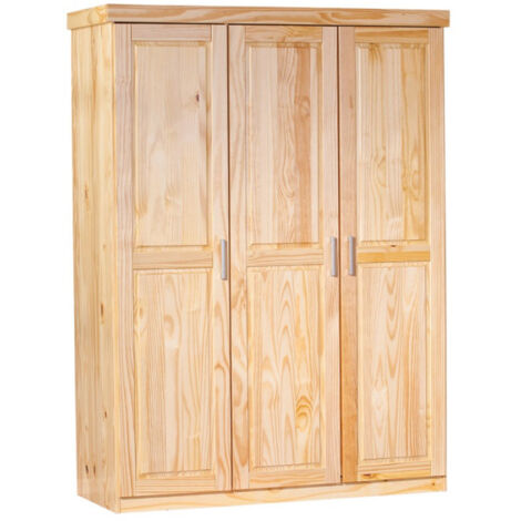 Paris Prix – Armoire en bois massif 3 portes 190cm – Naturel – Étanche et facile d'entretien – À monter soi-même – Poids 75,2kg (1/5)