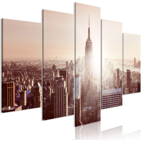 Tableau 5 Panneaux "Sun Over Manhattan Wide Brown" 50 x 100 cm (1/2)