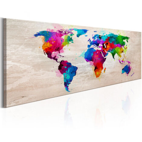 Tableau Imprimé "World Map : Finesse of Colours" 45 x 135 cm (1/2)
