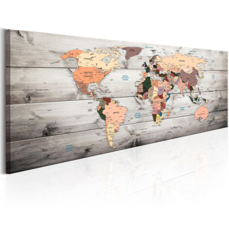 Tableau Imprimé "World Maps : Wooden Travels" 50 x 150 cm (1/2)