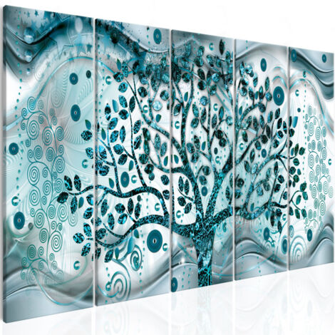 Tableau Imprimé 5 Panneaux "Tree & Waves Blue" 90 x 225 cm (1/2)