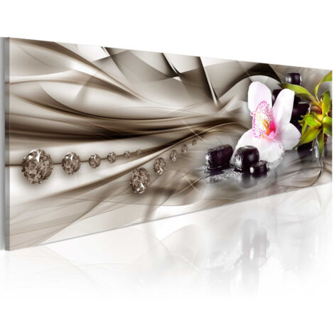 Tableau "Zen Composition : Orchid, Bamboo & Stones" 45 x 135 cm (1/2)