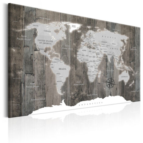 Tableau Imprimé "World Map : Wooden World" 40 x 60 cm (1/2)