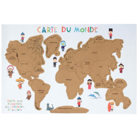 Poster Carte Du Monde A Gratter 40x60cm Gris