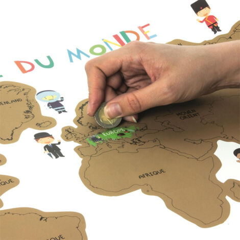 Poster Carte Du Monde A Gratter 40x60cm Gris