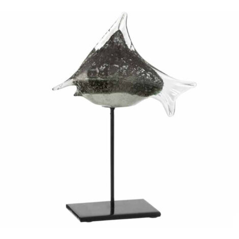 Statue Déco en Verre "Poisson" 30cm Gris & Noir
