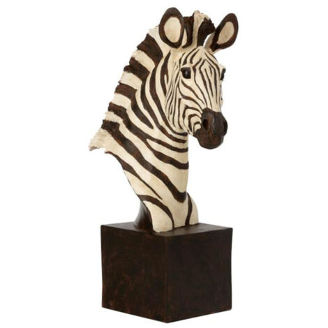 Statuette Déco "Zèbre sur Pied" 42cm Blanc & Noir
