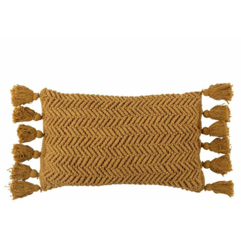 Coussin Déco à Pompons "Floche" 30x60cm Ocre (1/2)