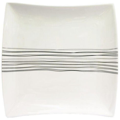 Lot de 6 Assiettes Plates Carrées "Lignes" 26cm Blanc