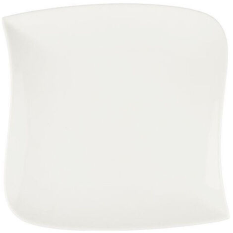 Lot de 6 Assiettes Plates Carrées "Vague" 25cm Blanc