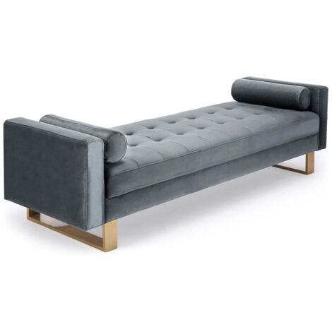 Paris Prix – Banquette capitonnée en velours argenté 160cm – Structure métal – Confort optimal pour 2 personnes – Installation facile