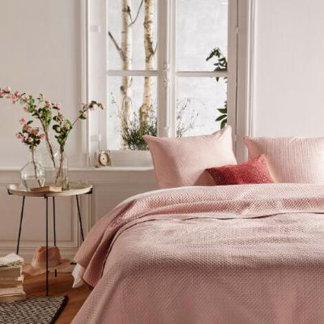Atmosphera – Dessus de lit rose 240x260cm – Ensemble avec 2 taies 60x60cm – Polyester doux et confortable – Pour décoration intérieure