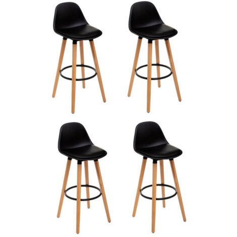 Atmosphera – Lot de 4 tabourets de bar 91,5 cm noir – Revêtement en polyuréthane – Rembourrage en mousse – Repose-pieds en métal – Piètement en hêtre (1/5)