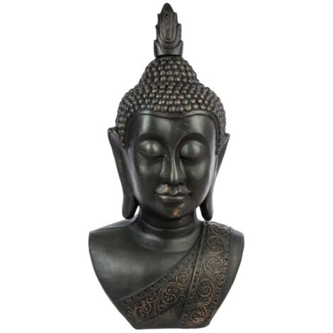 Atmosphera – Statue Bouddha 'Tête Souriante' 113cm – Finition noire – Oxyde de magnésium et fibre de verre – Décoration zen intérieure et extérieure