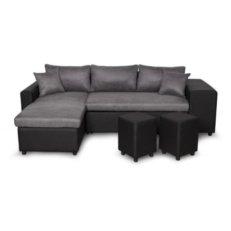 Canapé d'Angle Réversible Convertible Niche à Droite "Kraky" 241cm Gris & Noir (1/5)