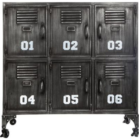 Atmosphera – Commode enfant 6 portes casiers 90cm – Fer noir – Dimensions L. 90 x l. 35 x H. 88,5 cm – Meuble à roulettes à monter soi-même
