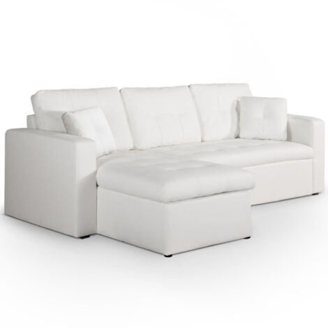 Canapé d'Angle Convertible "Corto" 221cm Blanc (1/4)