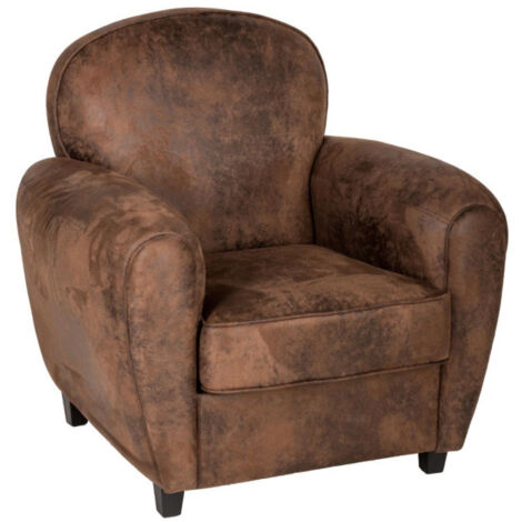 Atmosphera – Fauteuil club vintage marron 86cm – Revêtement polyester – Rembourrage mousse polyuréthane – Structure contreplaqué