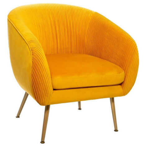 Atmosphera – Fauteuil cabriolet en velours jaune 74cm – Assise épaisse H. 45cm – Bois et mousse polyuréthane – Confort moderne