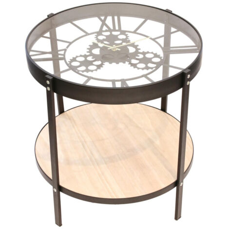 Table d'Appoint Design "Plateau Horloge" 51cm Noir (1/5)