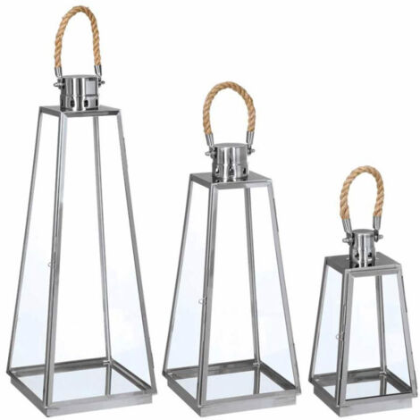 Lot de 3 Lanternes Extérieur "Vérone" 73cm Inox & Verre (1/5)