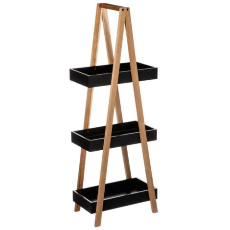 Five Simply Smart – Étagère salle de bain 3 niveaux 82cm – Bambou et MDF – Couleur noire – Montage facile – Design moderne (1/4)