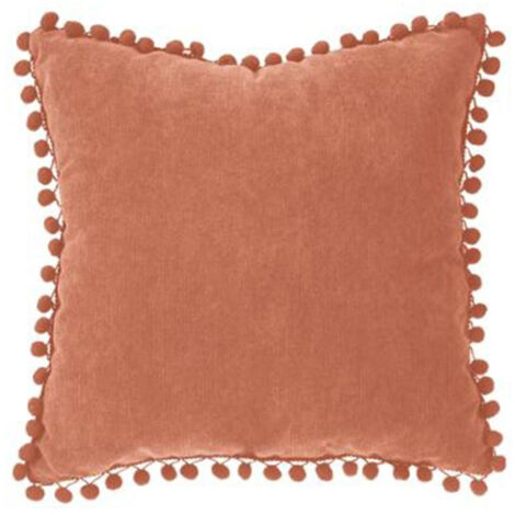 Atmosphera – Coussin décoratif à pompons 40x40cm – Couleur terracotta – Polyester et nylon – Design bohème pour intérieur chaleureux