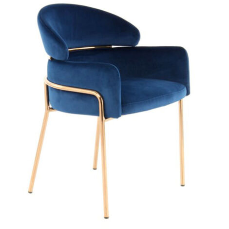 Chaise Design en Velours "Corey" 79cm Bleu (1/4)