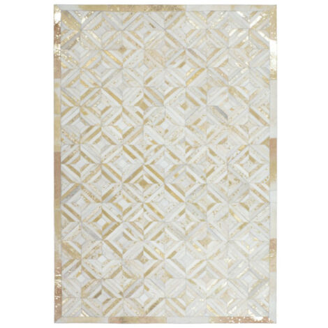 Tapis en Cuir Fait Main "Spark" Ivoire & Or 80 x 150 cm