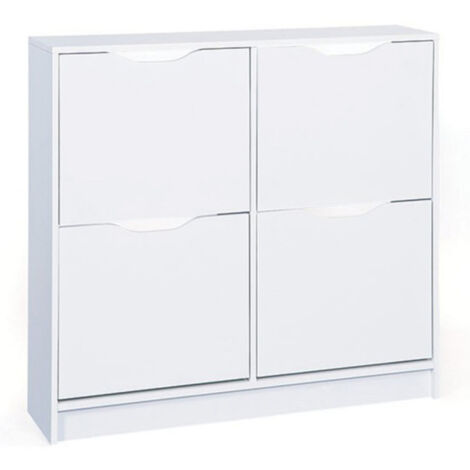 Paris Prix – Meuble à chaussures 100cm blanc – 4 compartiments à bascules – Panneaux de particules – Design moderne pour rangement optimal (1/4)
