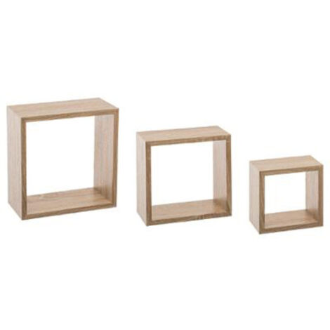5Five Simply Smart – Lot de 3 étagères murales cube 25cm en MDF naturel – 3 tailles différentes – Montage facile avec notice incluse (1/2)