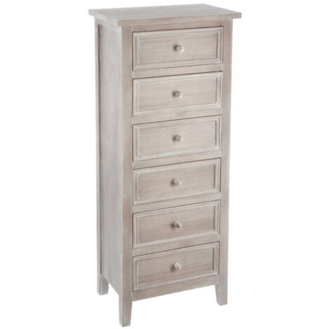 Atmosphera – Chiffonnier 6 tiroirs naturel 113cm – Structure en MDF – Finition peinture nitrocellulose – Pieds en bois de pin (1/3)