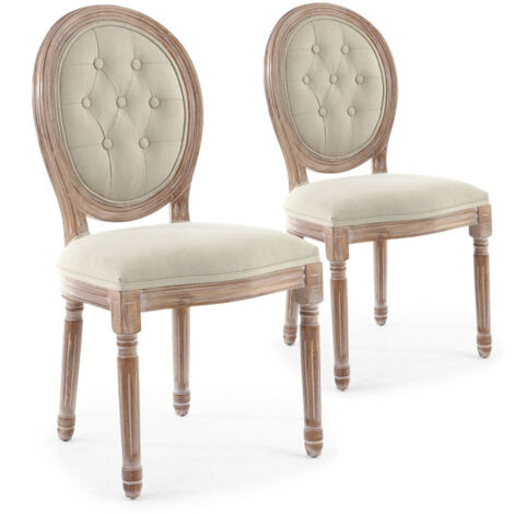 Lot de 2 Chaises Médaillon "Quing" Capitonné Tissu Beige (1/3)